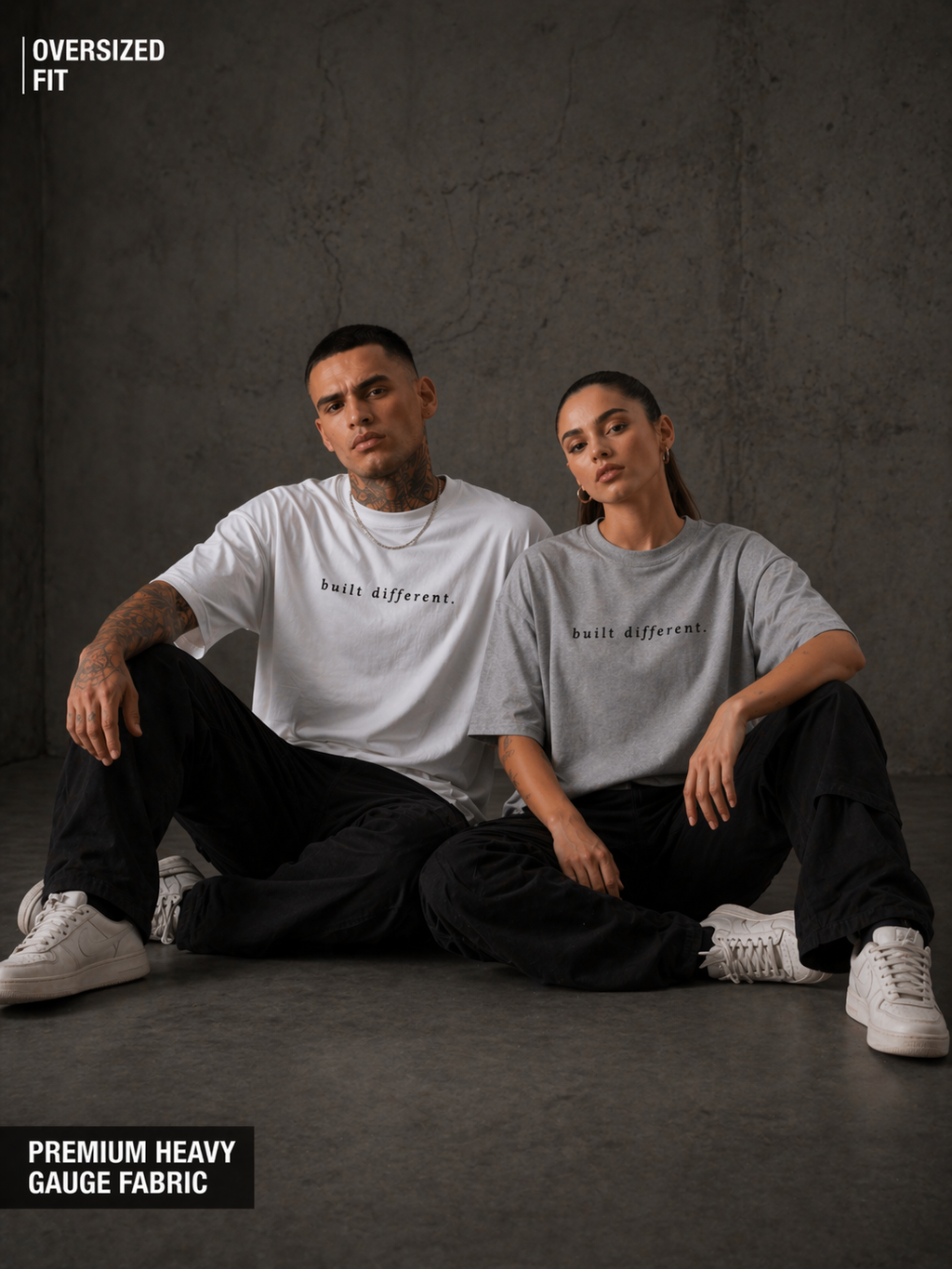 Built Different Oversized T-Shirt (White & Grey)