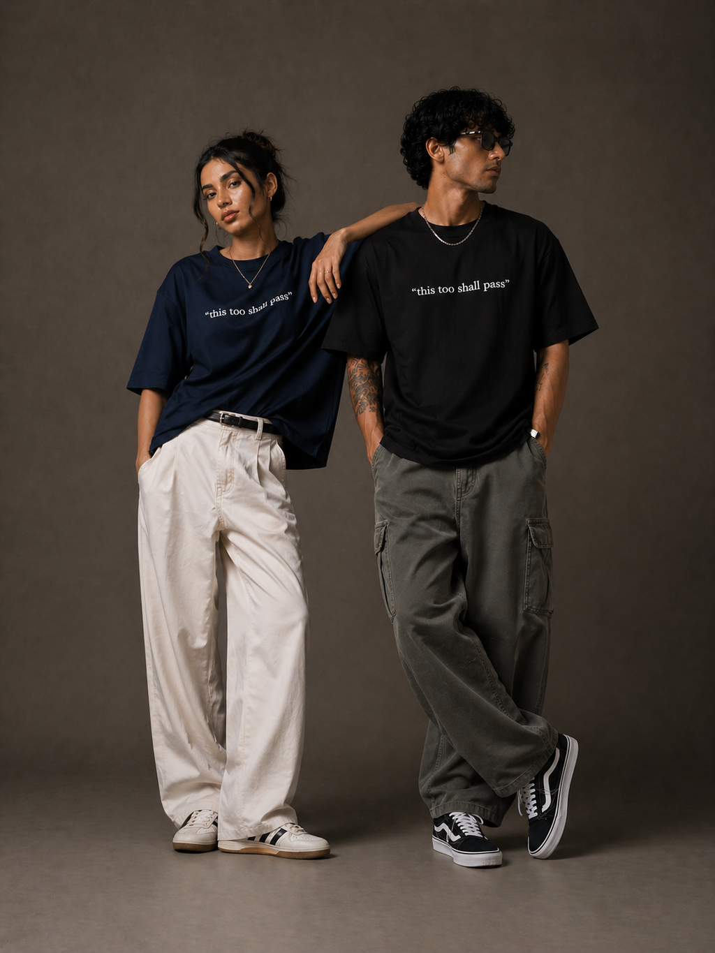 This Too Shall Pass Oversized Tee (Black & Navy Blue)