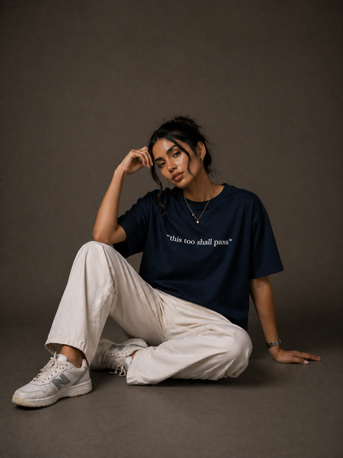 This Too Shall Pass Oversized Tee (Black & Navy Blue)