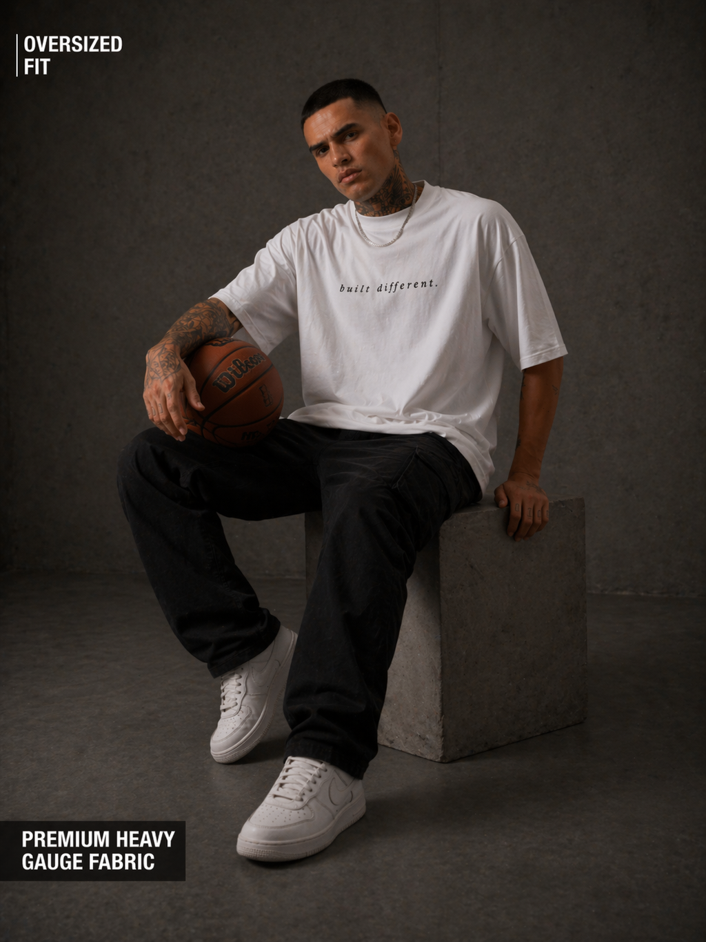 Built Different Oversized T-Shirt (White & Grey)