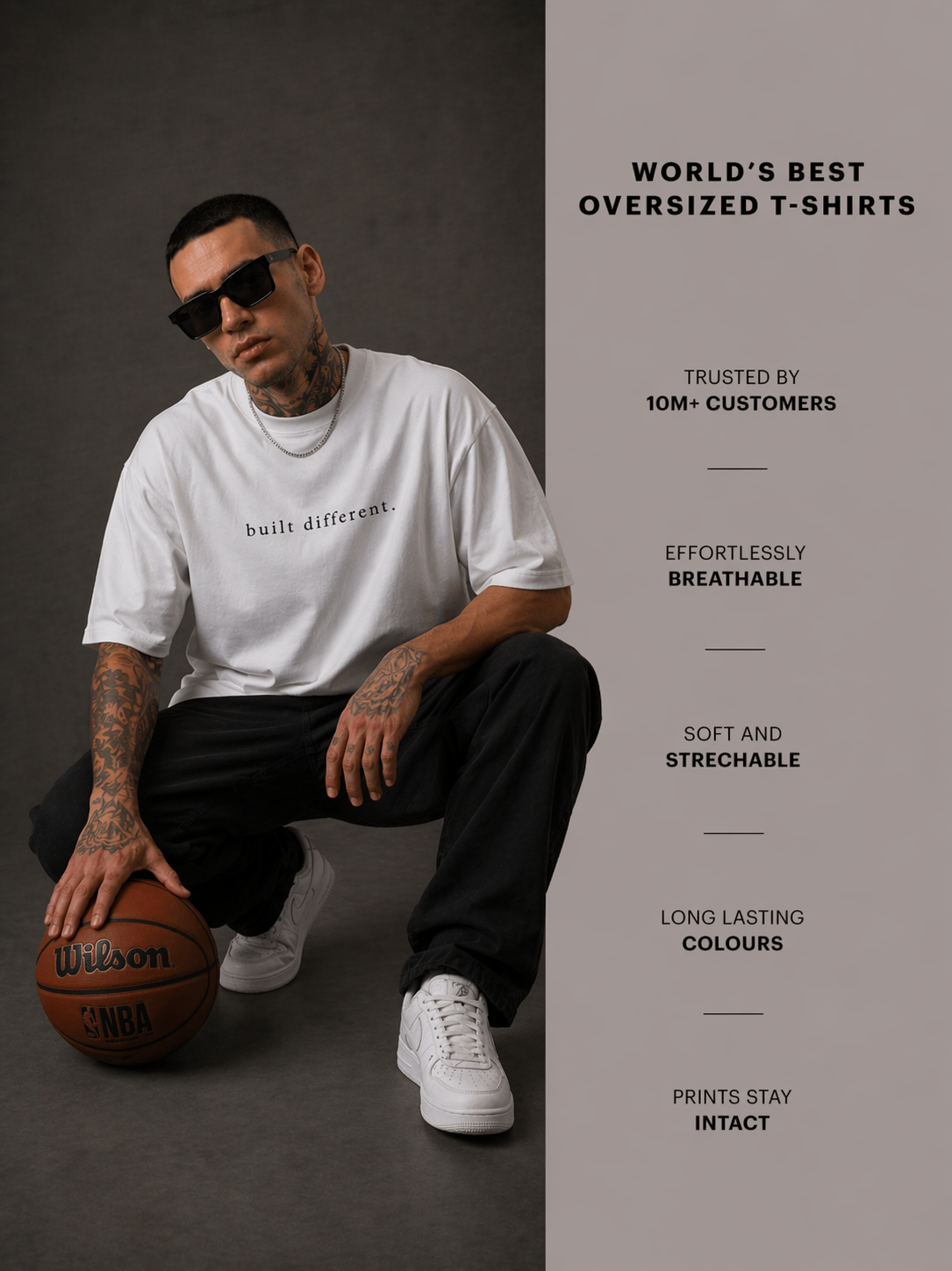 Built Different Oversized T-Shirt (White & Grey)
