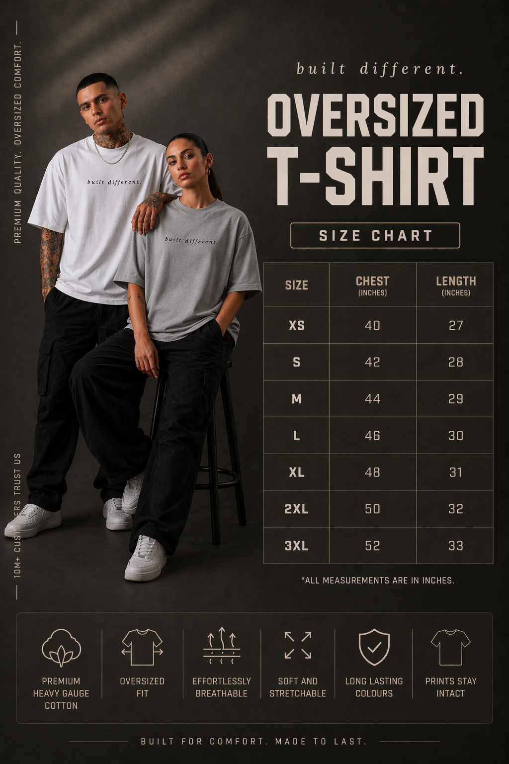 Built Different Oversized T-Shirt (White & Grey)