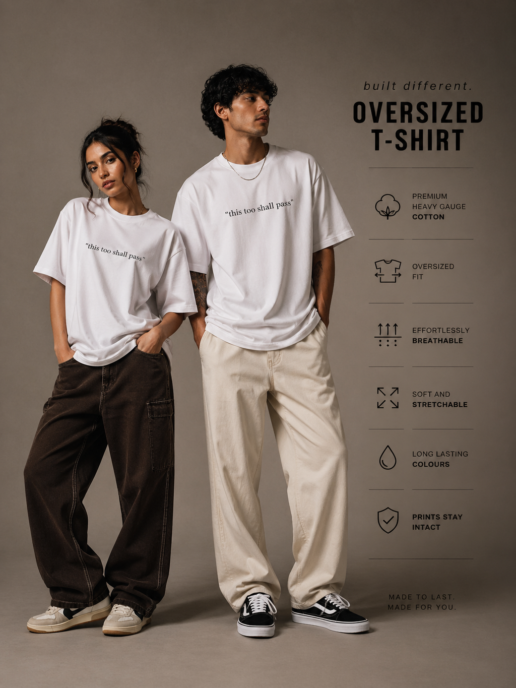 This Too Shall Pass Oversized Tee (White & Grey)