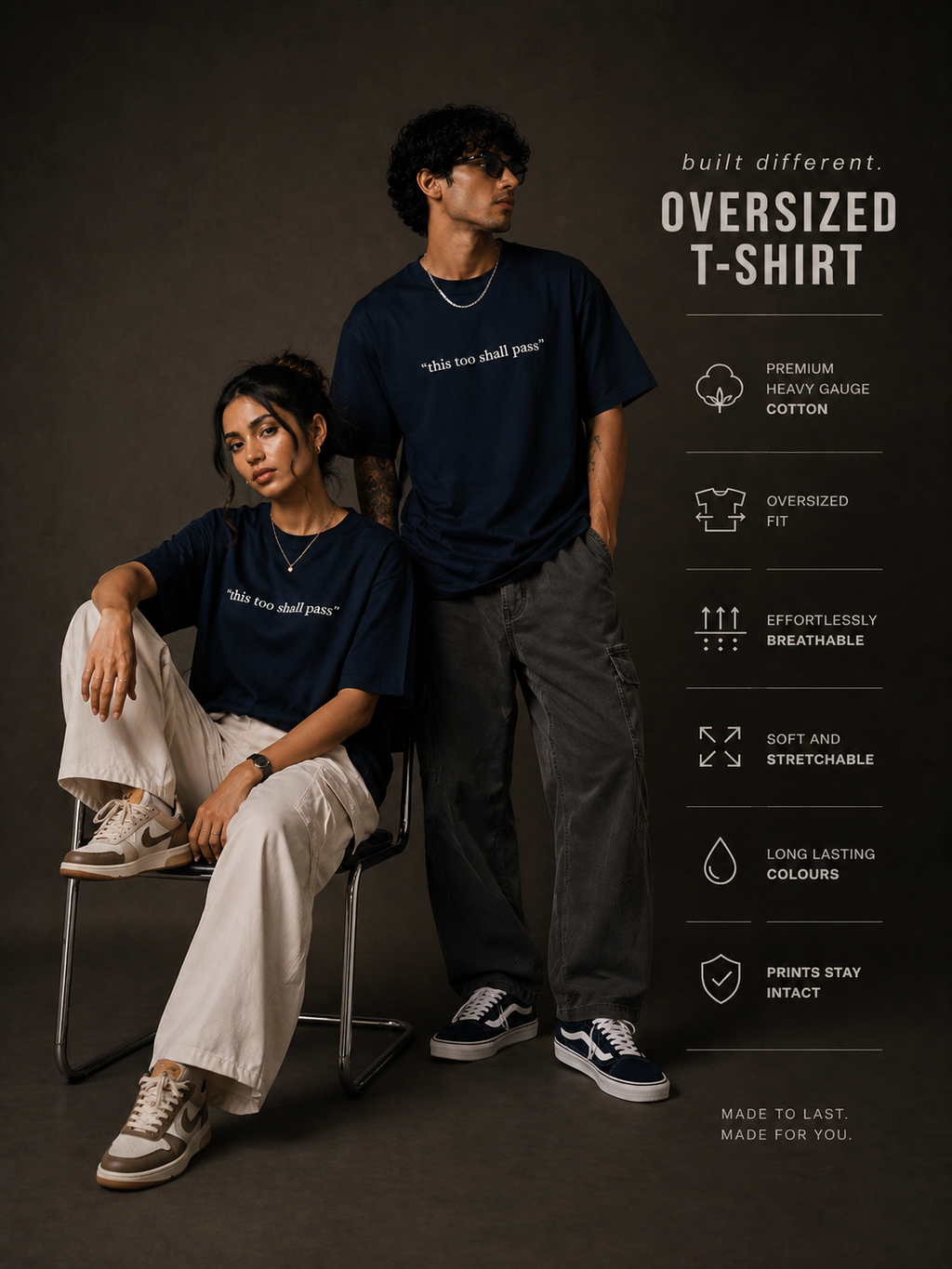 This Too Shall Pass Oversized Tee (Black & Navy Blue)