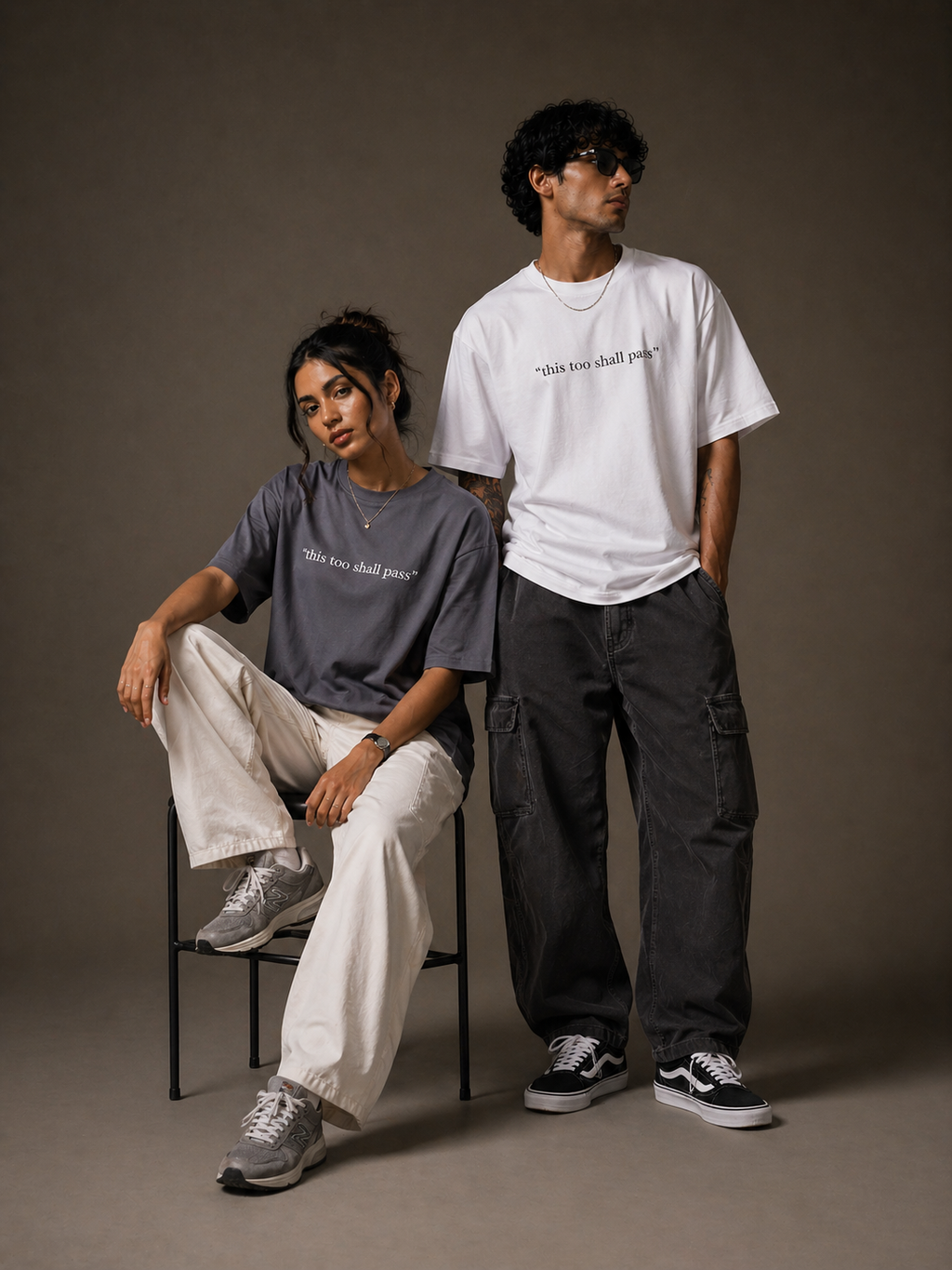 This Too Shall Pass Oversized Tee (White & Grey)